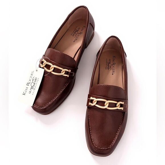 Kim Rogers Ultra Comfort Chocolate Loafers with Chain Detail NWOT 7.5W Eileen - Picture 1 of 8
